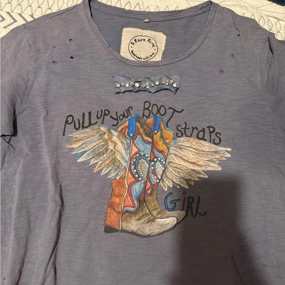 Women's Graphic Tee with Boot Design - Blue - Picture 1 of 3